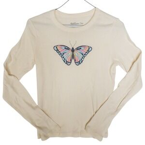 Rebellious One Graphic Tee Girls Small Antique White Butterfly 100% Cotton
